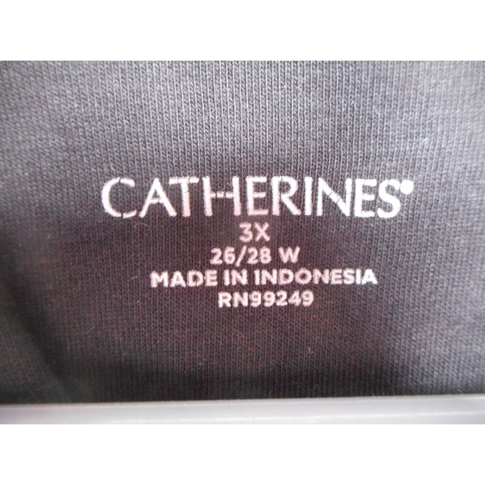 Catherines Sz 3x  26/28 W Black White abstract floral Print knit shirt 3/4 sleev - Picture 5 of 6